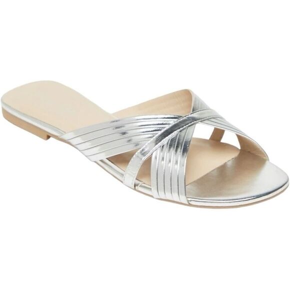 Liliana Silver Open Toe Slip-On Flat Sandals - Picture 1 of 11